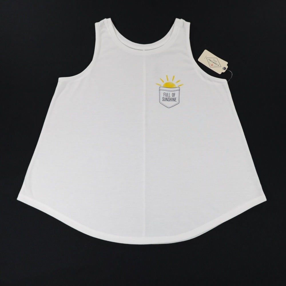 St. John's Women's Curved Hem Lightweight‎ Graphic Print Tank Top White Size PM